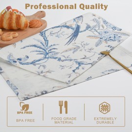 Snycler Table Runner Blue White Bird Flower Chinoiserie Table Runners Modern Elegant Luxury Farmhouse Geometric Table Center White Linen Decor for Home Dining Party Entrance (12x18 Inch,Set of 4)