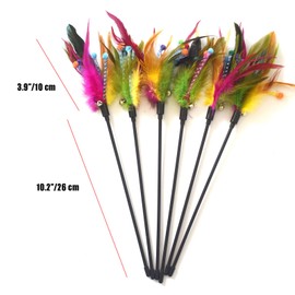 IUHKBH Cat Feather Wands, 6 PCS Interactive Cat Teaser Wand Colorful Feather Cat Wand with Bell for Cats, Kitties