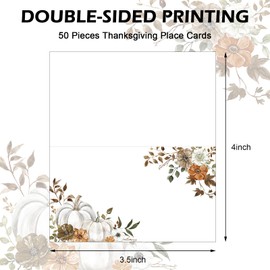 Whaline 50Pcs Fall Place Cards 2 x 3.5 Inch Watercolor Pumpkin Floral Tent Name Cards Autumn Blank Seat Assignment Labels for Thanksgiving Wedding Birthday Party Table Setting Supplies