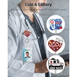 Uniclife 3 Stück Krankenschwester Schlüsselanhänger mit Schwenkbarem Alligator-Clip Retractable Badge Reel für Ausweishalter Glitter ID Badge Reel für RN LPN Krankenpflege Studenten Ärzte medizinische