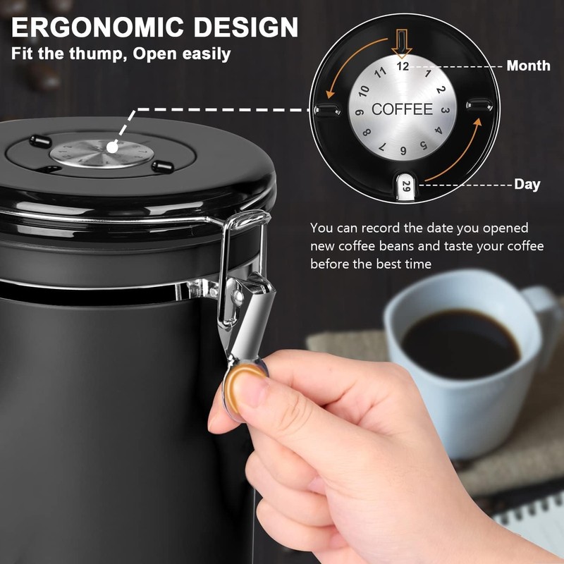 Coffee Canister, 2.8L Sealed Stainless Steel Kitchen Food Storage Container