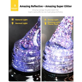 BURANO Holographic Gel Polish, Reflective Glitter Gel Polish 7.3ml UV LED Purple Glitter Gel Nail Polish for Home DIY, Diamond Gel Nail Polish Curing Required (YH10)