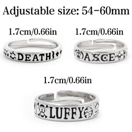 BJPERFMS One Piece Rings, 3 Pieces Anime Rings Set, One Piece Anime Jewellery, Portgas D Ace Ring, Adjustable, One Piece Merch, Cosplay Gift for Anime Fans Teenagers