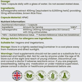 High Strength Ashwagandha 8000mg - Pure Ashwagandha Root Extract with Withanolides for Mood, Stress & Anxiety Relief - 90 Vegan Capsules