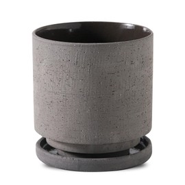 Nihow 5.7 Inch Plant Pot, Ceramic Pots for Plants with Drainage Hole and Saucer, Plant Pots Indoor for Home Garden Patio Office, Cylinder Planters for Indoor Plants, Charcoal Gray