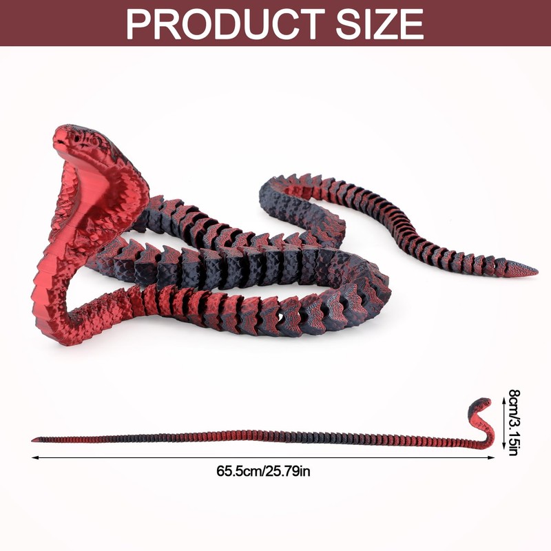 NQEUEPN 3D Printed Snake, PLA 3D Printed Cobra Black Red