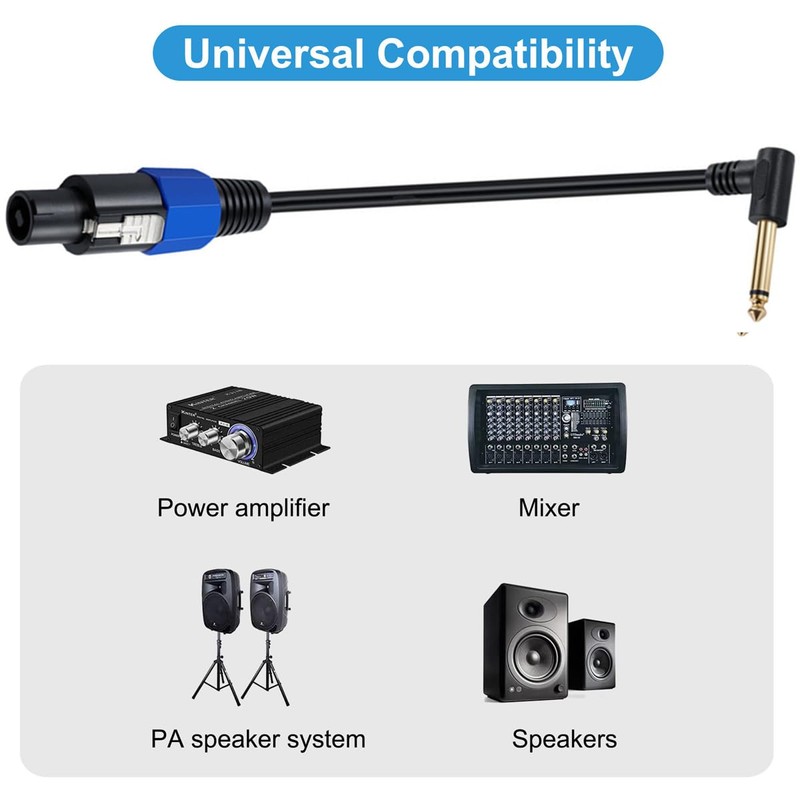 Speakon to 1/4" Speaker Cable, 6.35mm TS Male Plug to