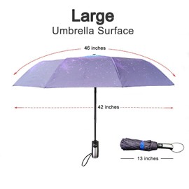 TradMall Travel Umbrella Windproof with 46 Inches Large Canopy Reinforced Fiberglass Ribs Ergonomic Handle Auto Open & Close, Starry Sky