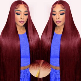Indono 99j Burgundy Lace Front Wigs Human Hair Pre Plucked 9x6 HD Lace Red Wig Human Hair Wear And Go Glueless Wigs 220 Density Red Straight Wig for Women with Baby Hair 26Inch