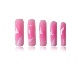 20Pcs Long Square Press on Nails Curved Nail Tips Pink Ombre Fake Nails French Tip Glue on Nail with Designs False Nails Press Ons Glossy Cute Full Cover Acrylic Nail for Women