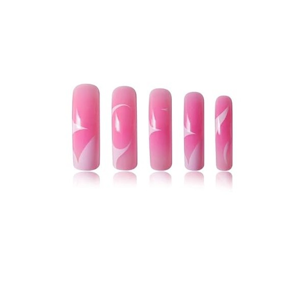 20Pcs Long Square Press on Nails Curved Nail Tips Pink