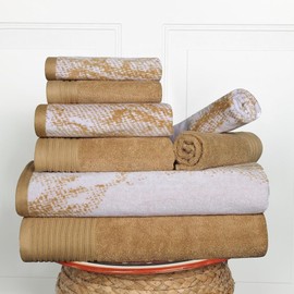 SUPERIOR Cotton 8 Piece Assorted Solid and Marble Towel Set, Includes 2 Bath, 2 Hand, 4 Washcloths/Face Towels, Soft, Absorbent, Decorative Bathroom Accessories, Home Essentials, Bronze
