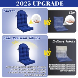 Geelin 4 Pcs Adirondack Chair Cushion High Back Patio Chair Cushion 44 x 19 x 4 Inch Tufted Weather Resistant Fade Resistant Seat Rocking Chair Cushion for Patio Rocking Chair Cushion Seat (Dark Blue)