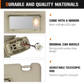 Left & Right Sun Visor for KIA Sportage 2005-2010 with Light, Driver & Passenger Side Beige SunVisor Replacement 85202-1F690LX, 85201-1F690LX