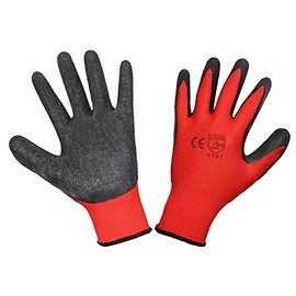 12 Pairs Latex Coated Builders Work Safety Glove (Large, Red)