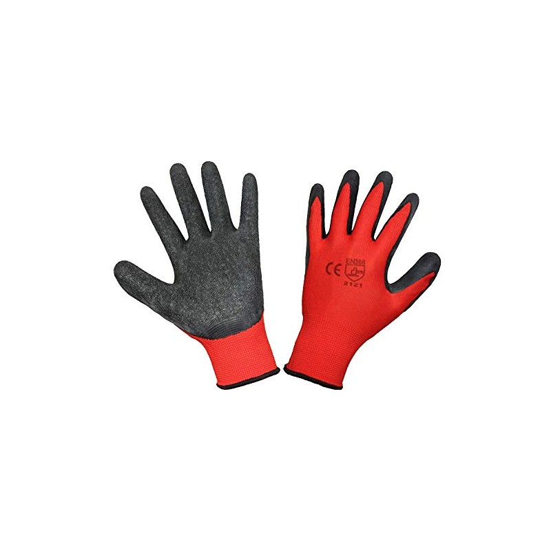 12 Pairs Latex Coated Builders Work Safety Glove (Large, Red)