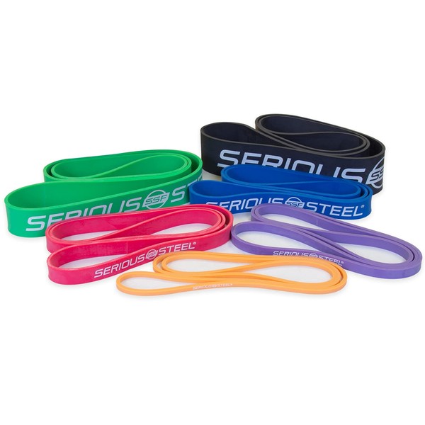 Serious Steel Fitness 32" Resistance Training Bands (Portable Exercise Band System Training Bands- Great for Individuals Under 70" Tall) (Set (#0-#5))