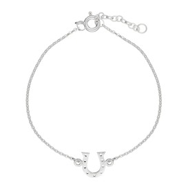 Silverly Women's 925 Sterling Silver Horse Shoe Good Luck Charm Chain Bracelet, 6 + 1" Extender