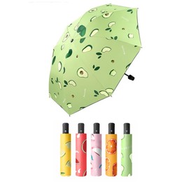 Umbrella for Rain and Sun with UV Sun Protection, Bright Color Fruit-Themed Design, Automatic Three Folding -28 cm, Lightweight Compact Travel Umbrella, Fits Any Bag, Waterproof for Sun & Rain, Ideal for All Ages (Green - Avocado)