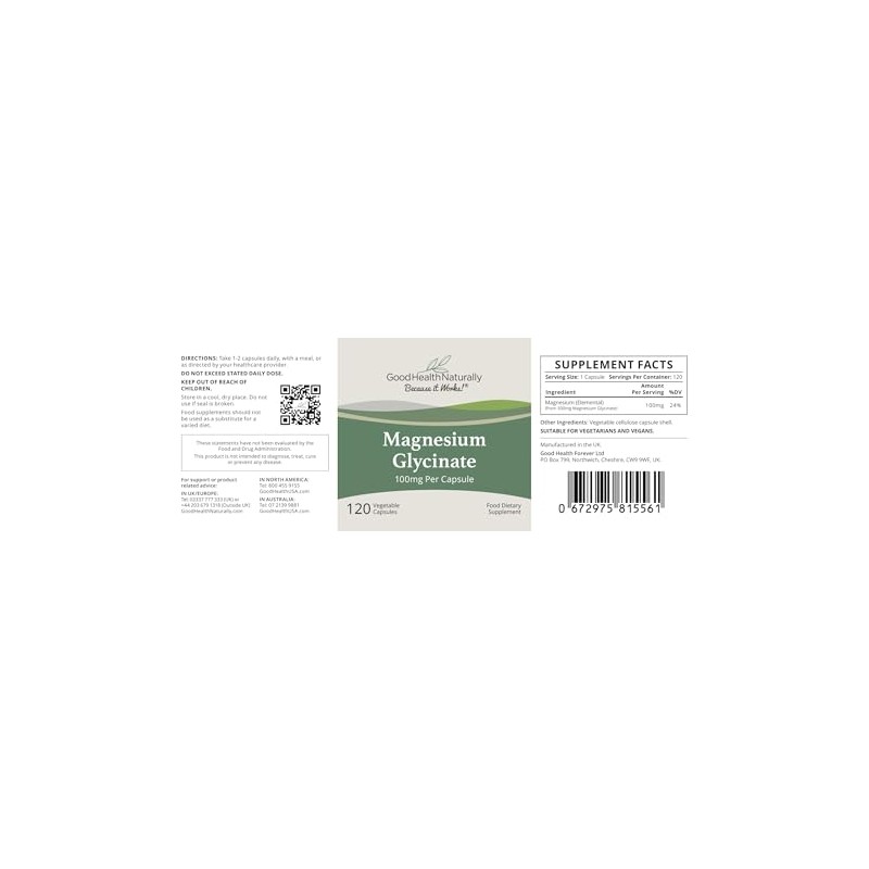 Magnesium Glycinate | Health Supplement for Muscle Recovery | 100mg