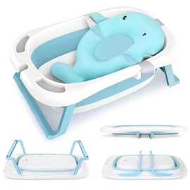 KISFAM Bañera para Bebé,Bañera Recién Nacido Plegable para Infantes hasta 36 Meses con Cojín Suave y Termómetro, Bañera Portátil con Pies Antideslizantes, Regalos para Baby Shower