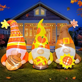 6FT Thanksgiving Inflatable Three Gnome Inflatables Thanksgiving Decorations Outdoor with LED Lights,Blow Up Outdoor Yard Decorations for Fall,Holiday,Outdoor,Party,Garden,Lawn Décor