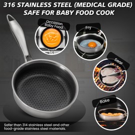 ZLFURLT Stainless Steel Frying Pan, Small Egg Pan, Nonstick Honeycomb Surface, Tri-Ply Bonded, Induction Cooktop Compatible, 6-Inch, Silver