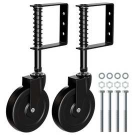 BOODVON 5" Heavy Duty Gate Caster, Spring Loaded Gate Wheels, Gate Caster Wheel with 360° Rotation for Wooden Gate Fence, Metal Tube Gate, 220 Lbs Capacity, Black, 2 Pack
