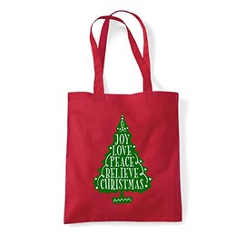 Miammo Joy love peace believe Christmas tree word art [BCX] tote shopping bag - Red