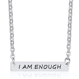Stainless Steel I am Enough Inspirational Mantra Statement Collar Necklace (Silver)