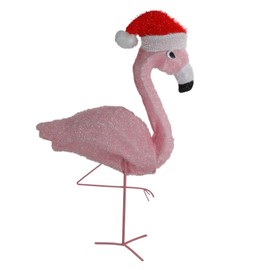 32" Pre-Lit Pink Flamingo with Santa Claus Hat Christmas Outdoor Decoration