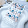 24pcs French Tip Press on Nails Short Square Blue Flower