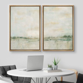 MUDECOR Framed Canvas Print Wall Art Set Watercolor Pastel Green Tan Landscape Abstract Shapes Illustrations Modern Art Decorative Contemporary for Living Room, Bedroom, Office - 16"x24"x2 Natural