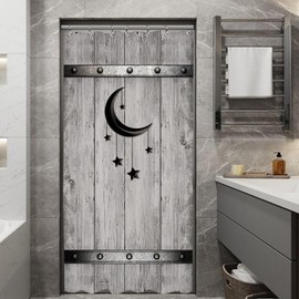 Yookeb Stall Barn Door Bathroom Shower Curtain 36W by 71H Inch Wooden Wood Half Small Rustic Farmhouse Camper RV Polyester Fabric 12 Plastic Hooks Waterproof Decor