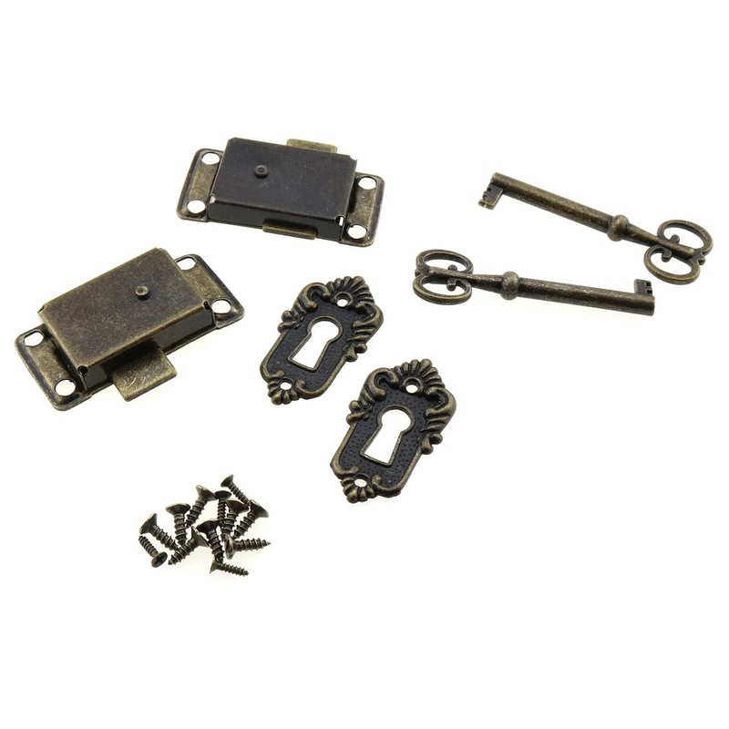 MEETOOT 2 Sets Antique Cabinet Lock Flush Mount Case Box