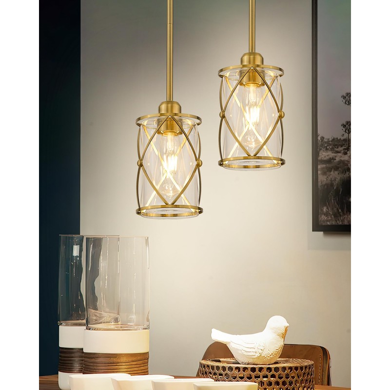 Osimir Brushed Gold Pendant Lights Kitchen Island, 2 Pack Brass
