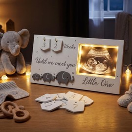 Lewtemi Baby Sonogram Picture Frame LED Illuminated Ultrasound Photo Frame with Baby Countdown Weeks for Pregnancy Announcements Expecting Parents to Be Unique Gifts Gender Reveal for New Moms Daddy