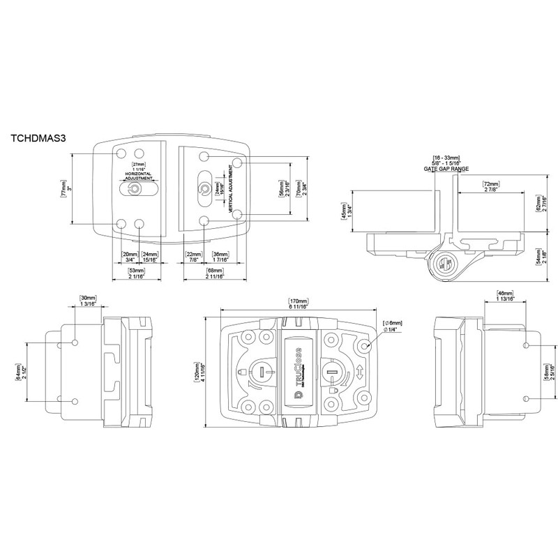 D&D Technologies TCHDMA1S3WT TruClose Multi-Adjust Heavy Duty S3 Gate Hinge,