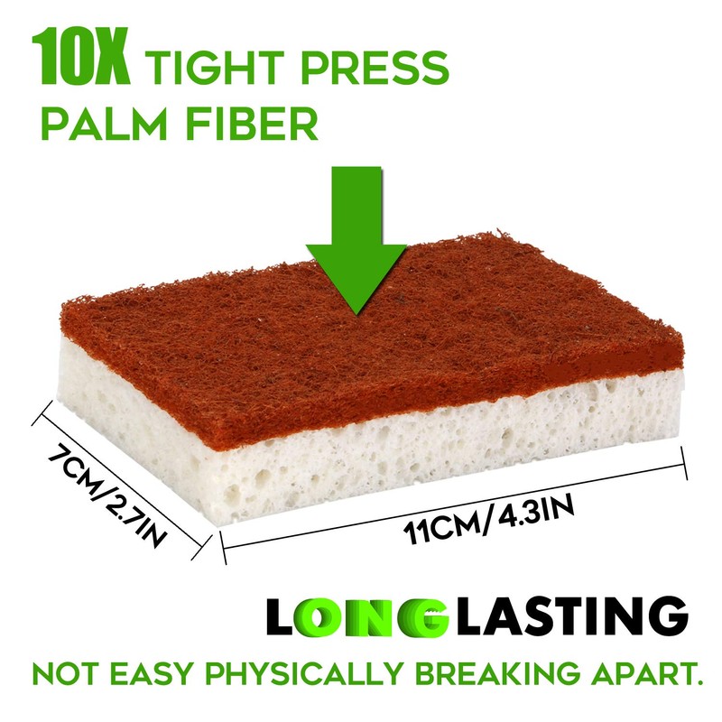 Natural Plant Based Scrub Sponge 12 Pack, Palm Fiber Scrubbing