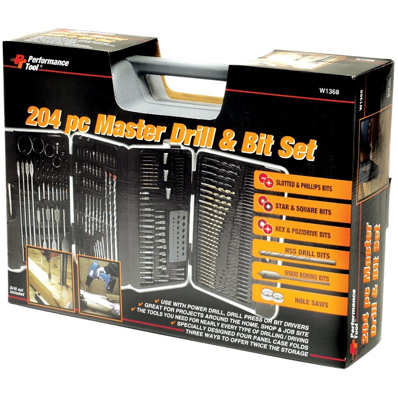 Performance Tool W1368 204-Piece Master Drill Bit Set