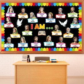 gisgfim Religious Bulletin Board Decorations Set I Am Bible Characters Classroom Decor Christian Paper Cutouts VBS Vacation Church Bulletin Board for Sunday School Home Chalkboard Wall