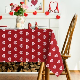 Horaldaily Valentine Tablecloth 60×104 Inch Rectangular, Cotton Candy Love Red Washable Table Cover for Party Picnic Dinner Decor