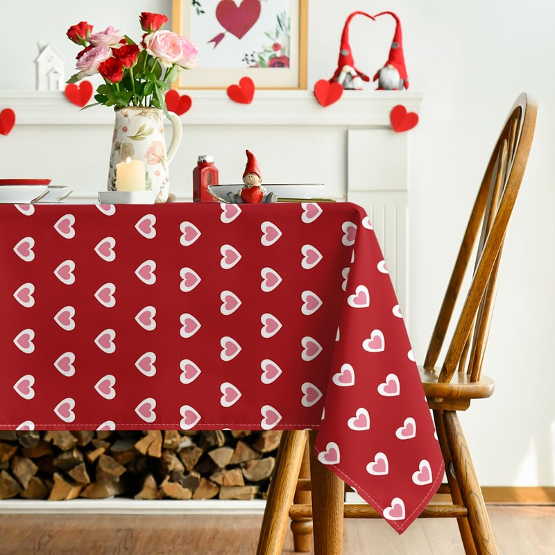 Horaldaily Valentine Tablecloth 60×104 Inch Rectangular, Cotton Candy Love Red