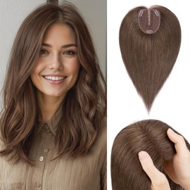 Benehair 100% Human Toppers for Women 12 Inch No Bangs Top Pieces for Thinning Hair 4 * 4.7'' Hand Made Lace Base Clip in Hair Topper with 3 Clips Dark Brown