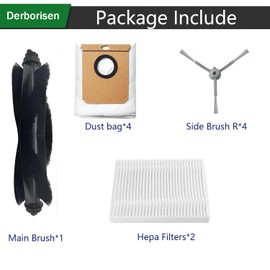 𝐃𝐞𝐫𝐛𝐨𝐫𝐢𝐬𝐞𝐧 Replacement Accessories Kit for Eufy L60 L50 Series Vacuum Accessories Parts 1 Main Brush, 4 Side Brushes, 4 Dust Bags,2 Hepa Filters
