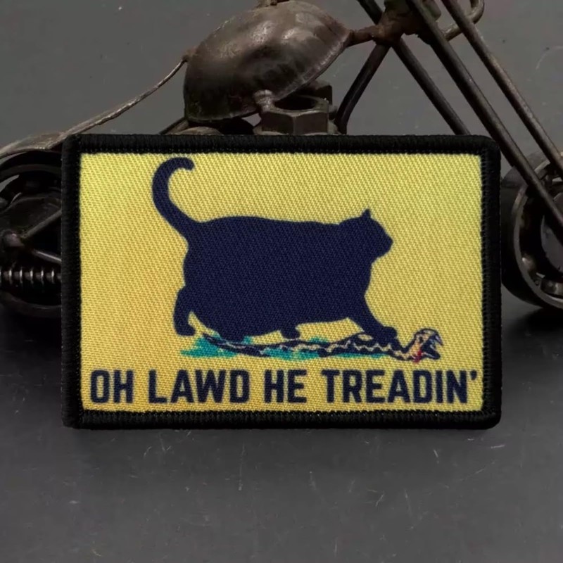 Funny OH Lawd HE TREADIN Cat Morale Meme Patch Tactical
