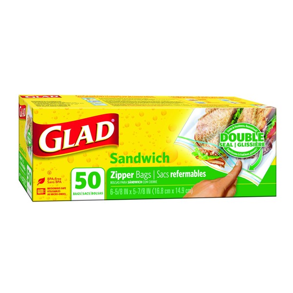 Glad Zipper Sandwich Bags Food Storage, 50 Count, Made in Canada of Global Components