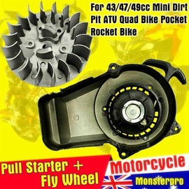 TDR Fly Wheel and Pull Start Kit for 43cc 47cc 49cc 2-Stroke Engine, Fits Mini Pit Dirt Bike, ATV Quad Pocket Rocket Scooter, 100mm Diameter