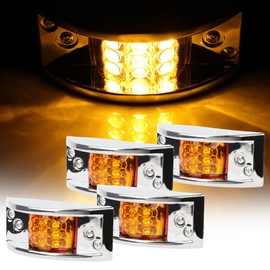 LBRST 4x Trailer Side Marker Light Rectangular Chrome Armored-style Trailer Side Marker Light 12 LED Rectangle Amber Trailer Clearance Light For Freightliner Untility Boat Cargo Trailer Truck Camper