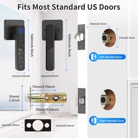 Fingerprint Door Lock-Smart Door knob, Biometric Door Lock, with App/Code/Backup Key/Fingerprint/IC Card, Keyless Entry Lock with Handle for Home Hotel Office Apartment Bedroom